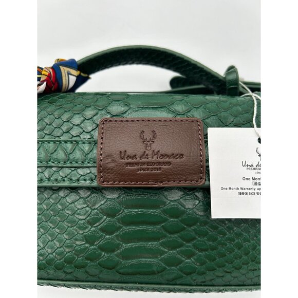 Una de Monaco Faux Snakeskin Crossbody Top Handle Bag Green NWT Scarf Accent - Picture 2 of 4